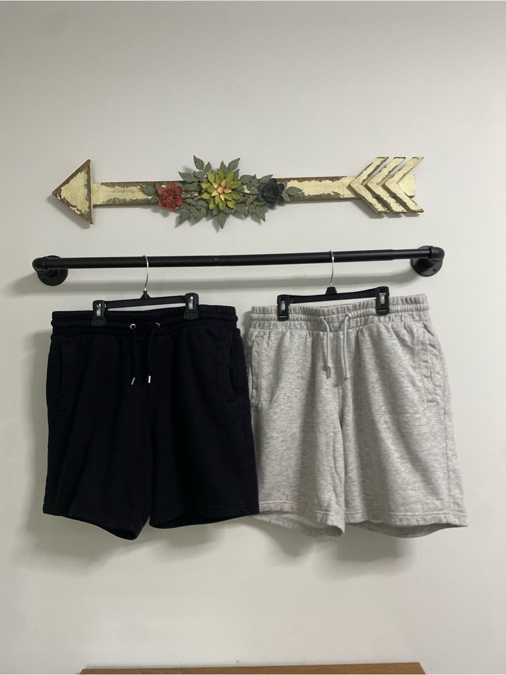 H&M Men's Black & Light Gray Athletic Drawstring Shorts Duo